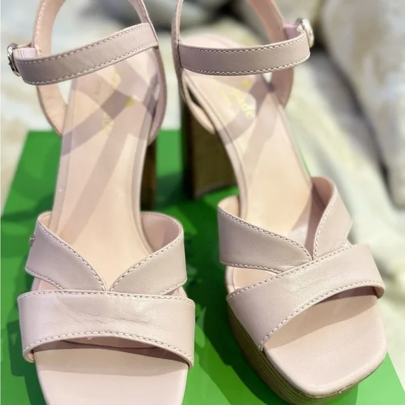 201. Kate Spade Demi Napa Pale Vellum Platform Sandals - Picture 2 of 5